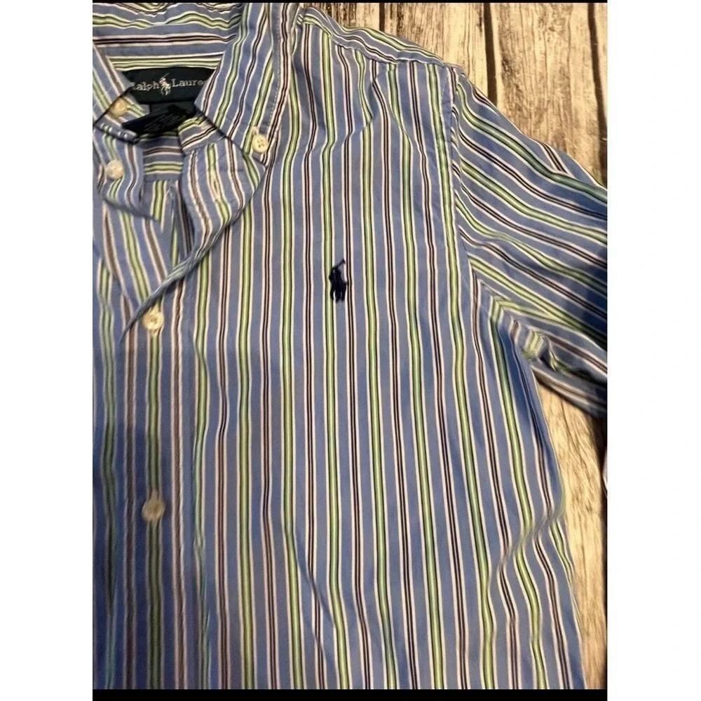 Boys Ralph Lauren blue yellow white striped long‎ sleeve Button Up size 7